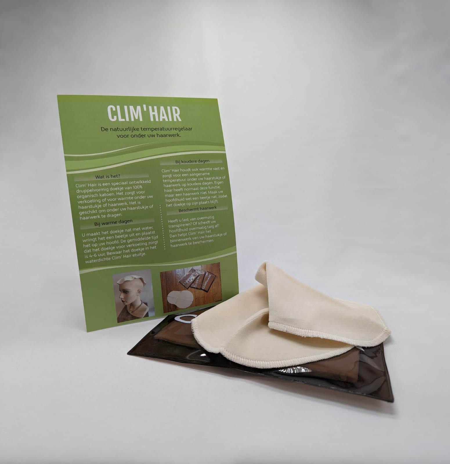 Clim'Hair doekje van organisch katoen voor comfort onder haarwerken en haarstukjes