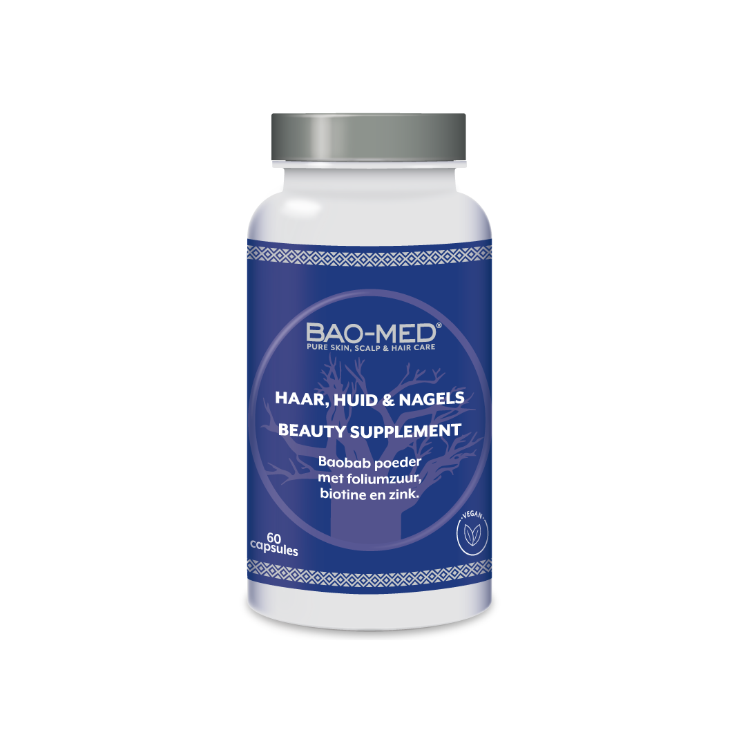 Bao-Med Hair, Skin & Nails supplement – vegan capsules met baobab, biotine, zink en foliumzuur