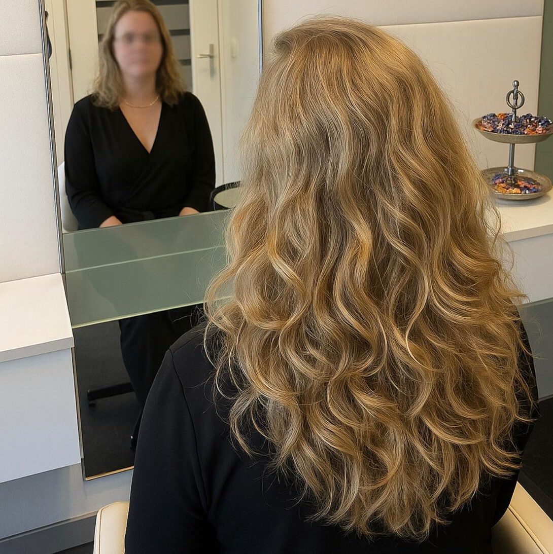 Haarwerk met natuurlijke krullen van echt haar met zachte natuurlijke valling